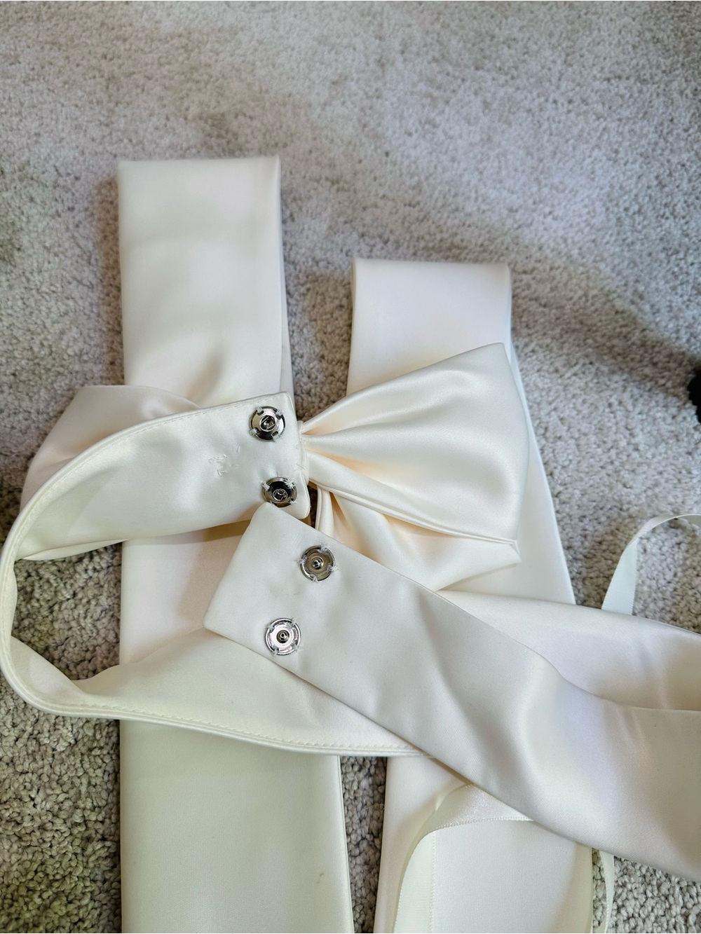 Elegant Ivory Satin A-Line Dress with Sash - Picture 16 of 16